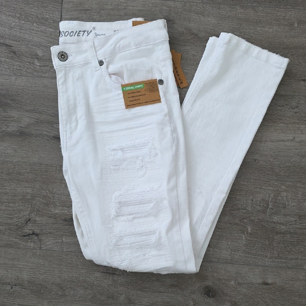 M.Society White Skinny Jeans with Textured Fabric 32×30 NWT